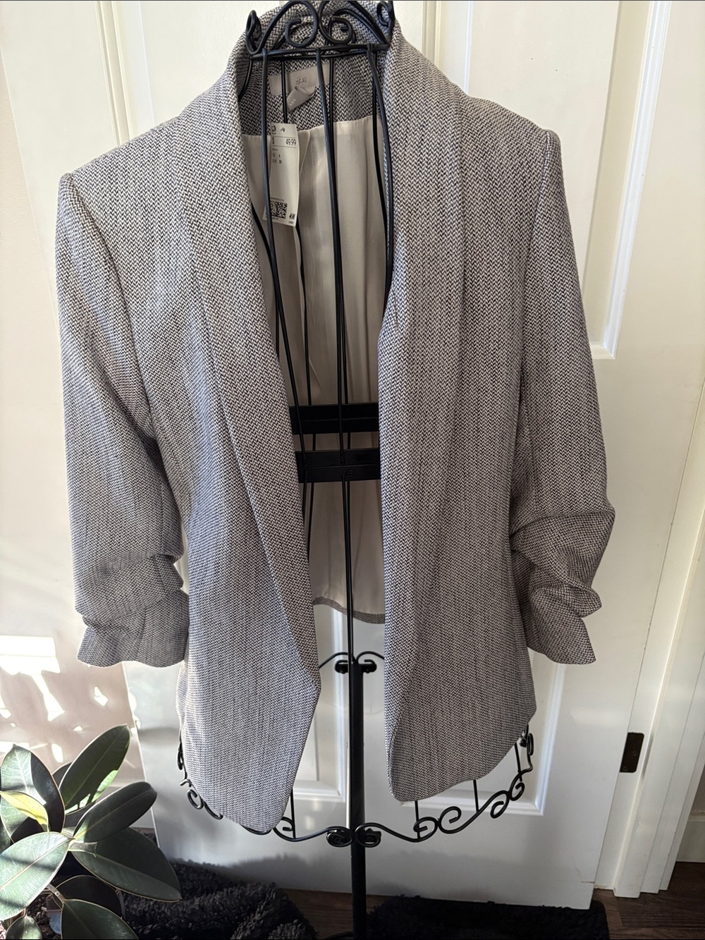 H&M Light Gray Textured Open-Front Blazer